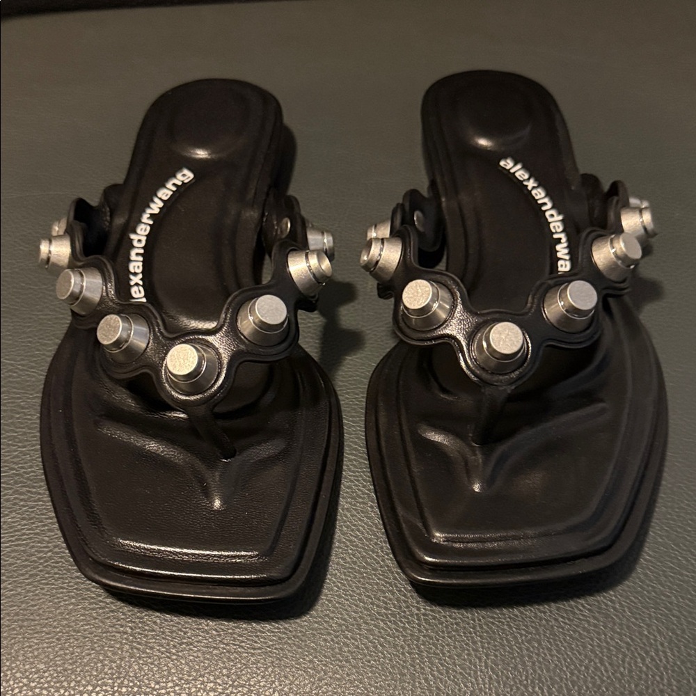 Alexander Wang Black Sandals with Silver Accents
